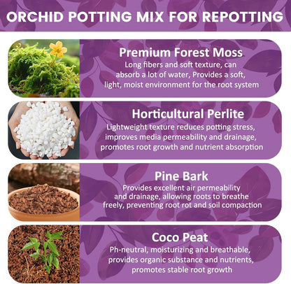 Legigo 6 QT Orchid Potting Mix- Natural Orchid Soil Mix for Repotting with Moss, Pine Bark, Coco Peat and Perlite, Enhanced Drainage Orchid Bark Potting Mix Repotting Kit for Indoor Plant Growth