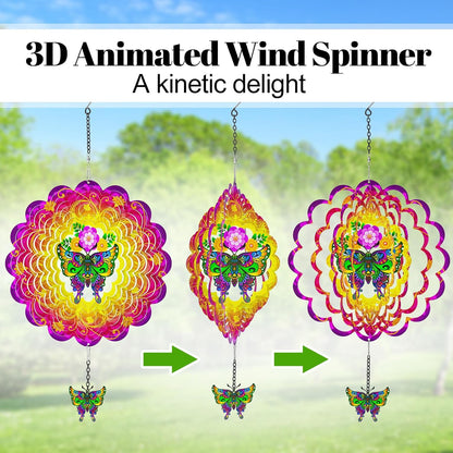 Hanging Butterfly Wind Spinners, Metal Kinetic Wind Spinner 3D Stainless Steel Laser Cut Wind Sculptures for Window Indoor Garden Decor Yard Art (Red)