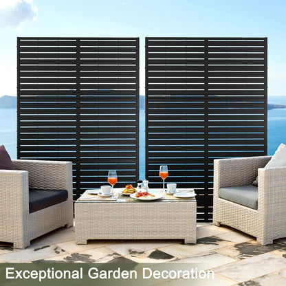 Metal Privacy Screen Outdoor 72" H×47" W,Freestanding Decorative Privacy Screen for Balcony Yard&Garden,Privacy Fence-Black&Louvered