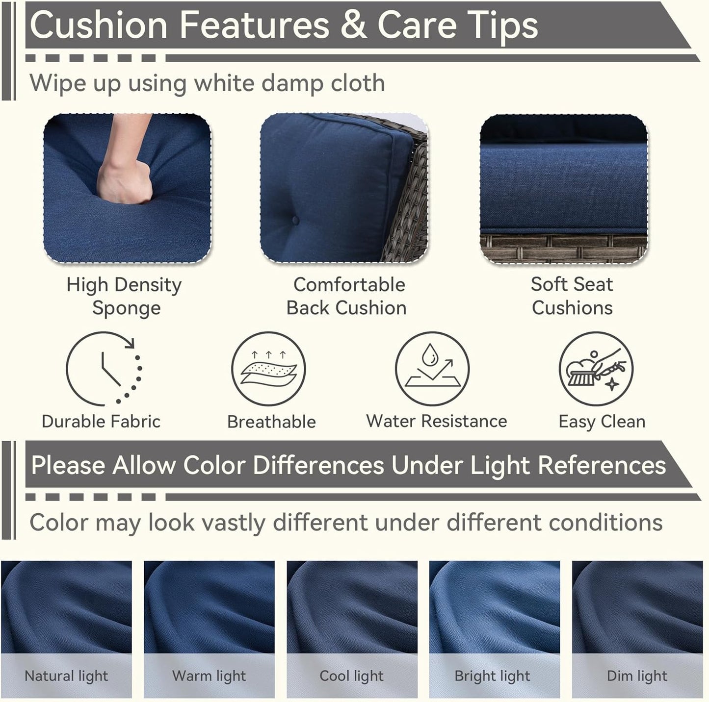 7 Pieces Outdoor Patio Conversation Set, Wicker Furniture Set Includes 3-Seat Sofa, Patio Rattan Dining Chair Set of 4, 2 Ottomans, for Porch, Yard, Mixed Brown Rattan, Blue