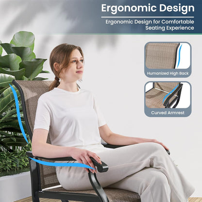 Amopatio Patio Swivel Chairs Set of 6, Outdoor Swivel Rocker Dining Chairs with All Weather Textilene High Back & Metal Frame, for Backyard Deck Lawn (Brown)