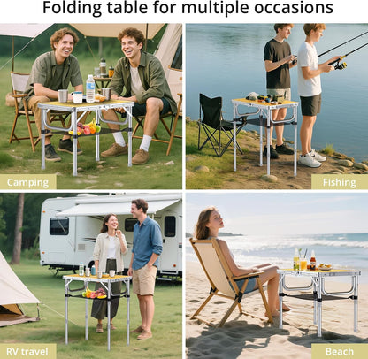 2ft Camping Table Foldable, 3 Adjustable Heights High 27.5" Aluminum Small Folding Table with Carrying Handle, Portable, for Outdoor Indoor Picnic Beach BBQ Party Travel, 24" x 16", Yellow