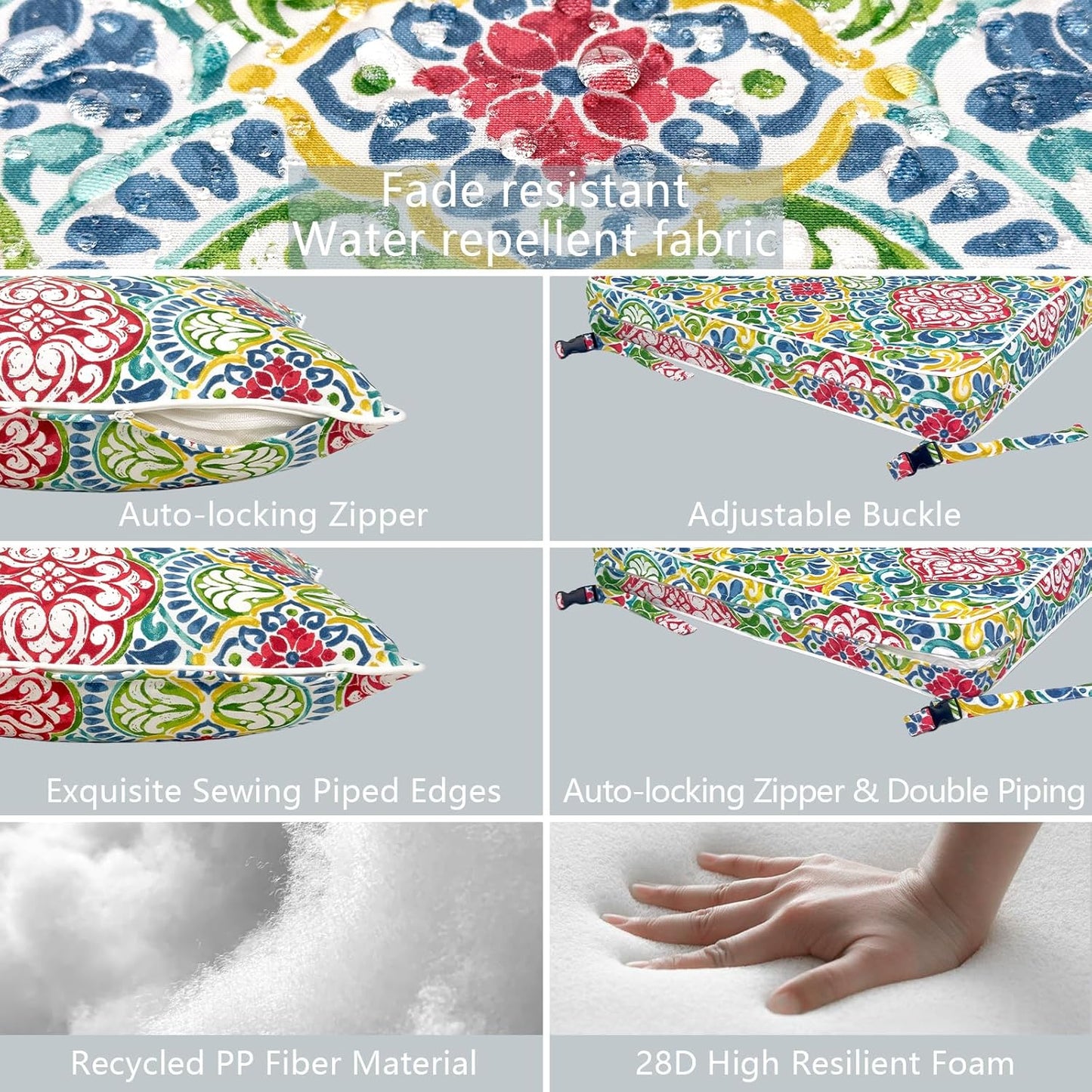 LVTXIII Outdoor Deep Seat Cushion Patio Seat and Back Cushion Set Seasonal Chair Cushion for Dining Arm Chairs, Wicker Chairs and Garden Furniture Decoration, 22"x22"x4", Damask Red