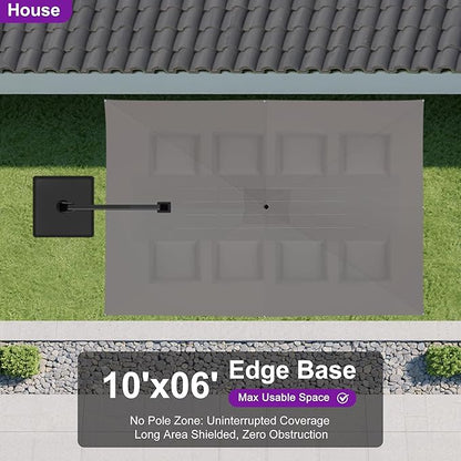 PURPLE LEAF 10' X 6.5' Swivel Outdoor Patio Aluminum Umbrella with Base Left-right Tilting Cantilever Offset Umbrella with UV Resistant Heavy Duty Fabric for Deck Pool Patio Backyard, Ash Mocha