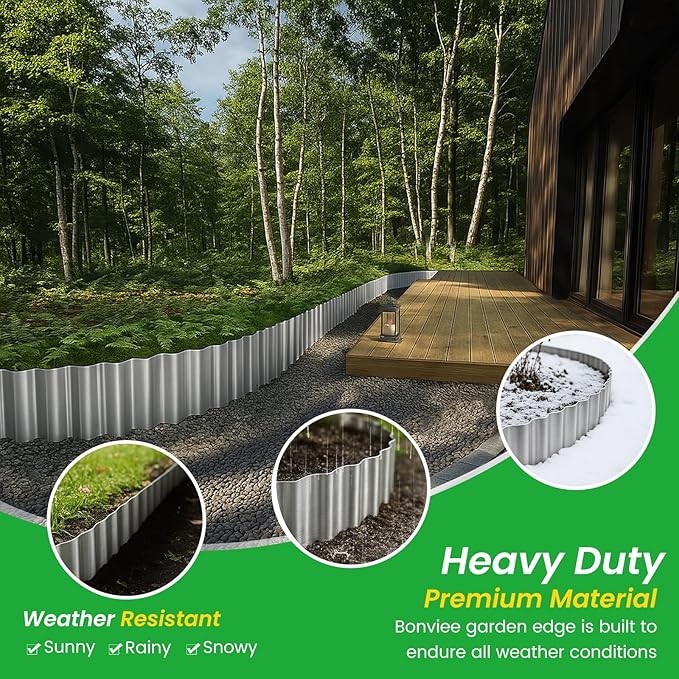 Bonviee 6” x 20’ Metal Landscape Edging Border Kit, Corrugated Garden Edging for Flower Bed, Lawn, Walkways, No Dig Paver Edging for Landscaping, Durable Garden Border Edging (Silver, 6In x 20Ft)