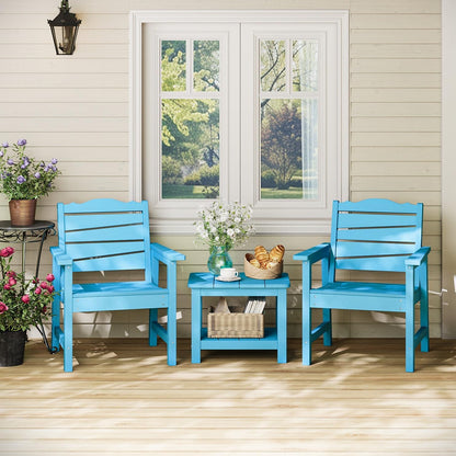 Patio Chairs Set of 2, Weatherproof HIPS Outdoor Dining Chair with Ergonomics Wide Seat, 400lbs Capacity Outdoor Chairs for Garden, Porch, Lawn & Backyard, Lake Blue