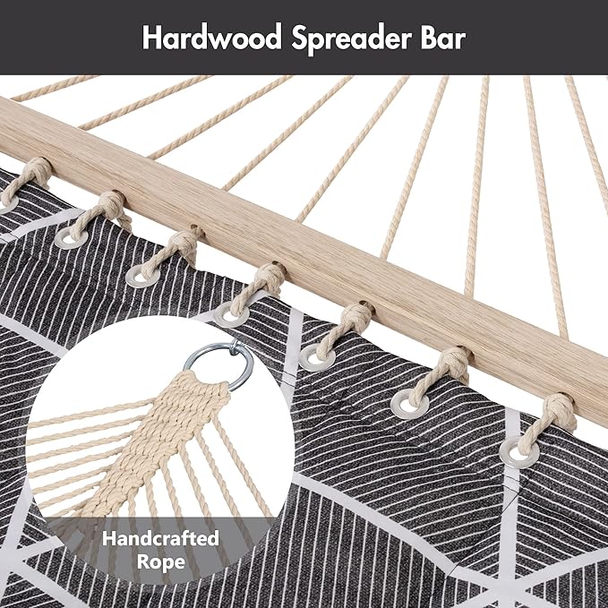 ANOW Outdoor Hammock with Spreader Bars and Detachable Pillow, 2 Person Hammock, 450 LBS Weight Capacity, Gray Cube