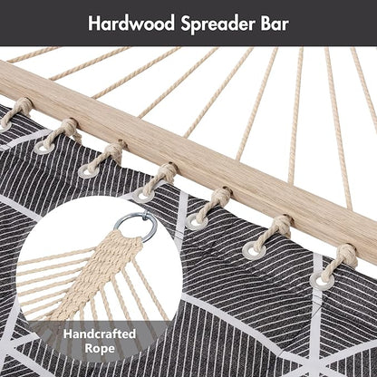 ANOW Outdoor Hammock with Spreader Bars and Detachable Pillow, 2 Person Hammock, 450 LBS Weight Capacity, Gray Cube