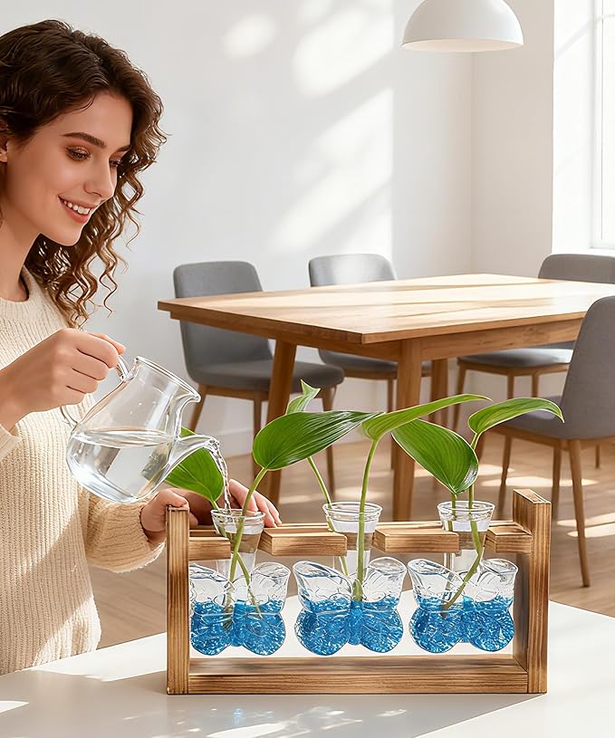 Nacome Butterfly Vase Propagation Stations: Glass Plant Terrarium with Wooden Stand for Home Office Desk Decor, Unique Gifts for Plant Lovers Women Mom