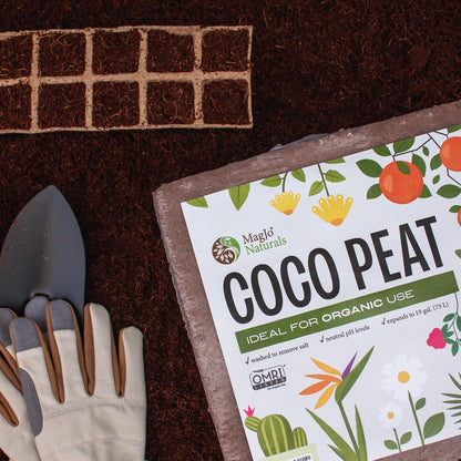 MagJo Naturals 100% Pure Coco Coir (Coco Peat) 11 Pound Block (5kg, OMRI Listed for Organic Gardening, Coconut Coir - Low EC and pH Balance - High Expansion Coco Fiber for Herbs, Flowers, Planting