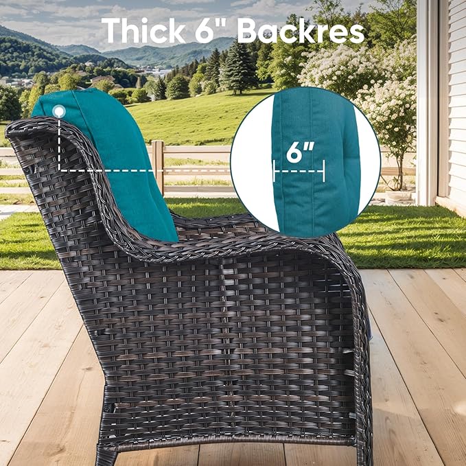 Outdoor Chair Cushions for Patio Furniture - 1 Pack Outside High Back Thick Water-Resistant Cushion 22x24 with Zipper Cover for Wicker Glider Rocking Chairs Loveseat Couch – Peacock Green/Buckle