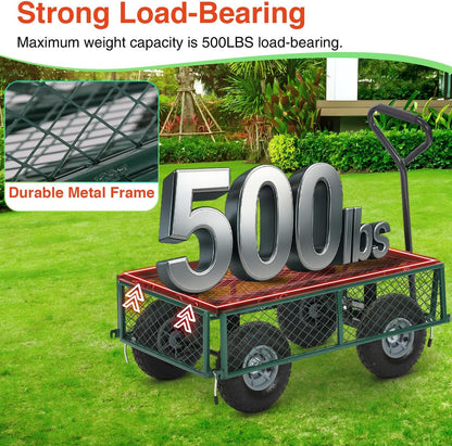 FDW Garden Cart Streel Heavy Duty 500 LBS Capacity，Utility Cart Wagon with Removable Sides and 180°Rotating Handle for Yard, Lawn and Garden Hauler (Dark Green)