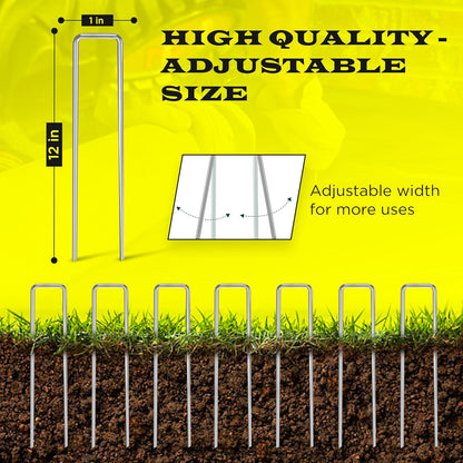 125 Pack x 12 Inch Landscape Staples Galvanised, Fabric Pins, 11 Gauge, Garden Staples, Tent Stakes, Fabric Pins for Lawn, Fence, Tent, Decoration, Weed Barrier, Outdoor. (125 x 12in)