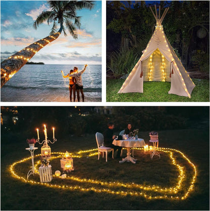 QITONG Warm White Solar Fairy Lights Outside Waterproof, 2 Pack 66ft 200 LED String Lights Outdoor, 8 Modes Silver Wire Twinkle Lights