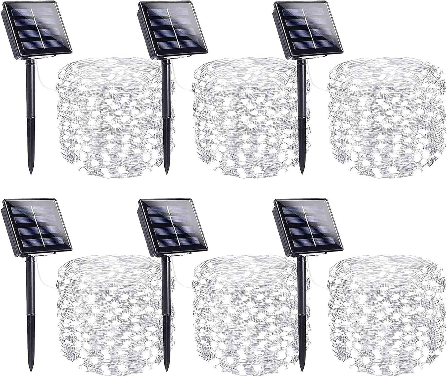6 Pack Solar String Lights Outdoor, Extra-Long 600LED Fairy Lights Outdoor Waterproof, Solar Twinkle Light Silver Wire 8 Modes Fairy Light for Xmas Tree Party Wedding (Cool White)