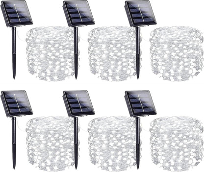 6 Pack Solar String Lights Outdoor, Extra-Long 600LED Fairy Lights Outdoor Waterproof, Solar Twinkle Light Silver Wire 8 Modes Fairy Light for Xmas Tree Party Wedding (Cool White)