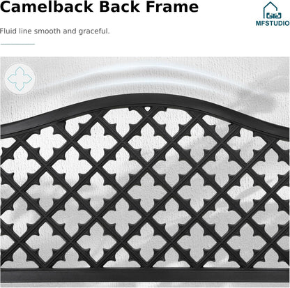 MFSTUDIO 50" Black Outdoor Metal Garden Bench, Cast Iron Frame Patio Furniture with E-Coating, Perfect for Porch and Yard