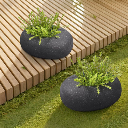 Stone - Mimicking Indoor/Outdoor Concrete Planter - Concrete Composite | Durable for Lawns & Commercial Decor (Charcoal Gray, Small)