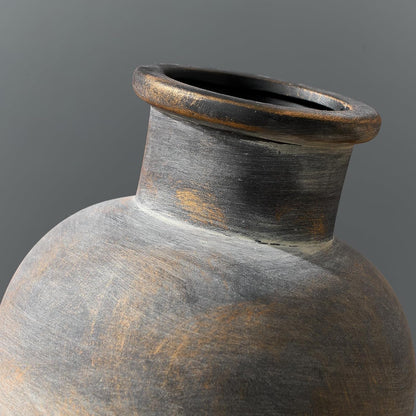 SIDUCAL Ceramic Rustic Farmhouse Vase | 6 Inch Pottery Decorative Flower | Boho | Terracotta Vase for Home Decor Table, Living Room, Bathroom Decoration, Shelf Decor, Mantel, Bronze