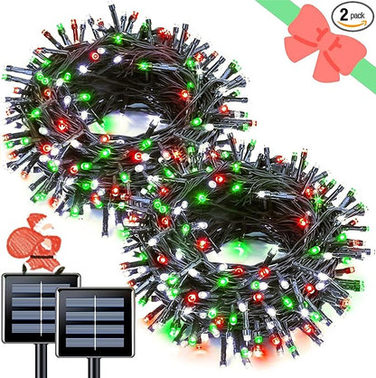 JMEXSUSS Red White and Green Christmas Lights, 2 Pack 100 LED 33 FT Solar Christmas Lights Outdoor Waterproof, Outdoor Solar String Lights for Outside Garden Yard Christmas Tree Decor