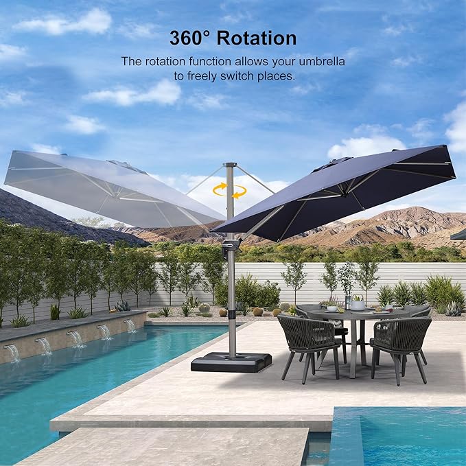PURPLE LEAF Patio Umbrella with Base Included, 9ft Outdoor Aluminum Cantilever Umbrella with 360° Rotation, Aluminum Large Offset Umbrella for Outdoor Garden Pool, Navy Blue
