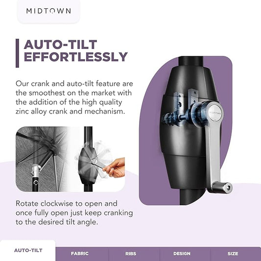 Midtown Umbrellas Sunbrella Umbrella 8 Feet Outdoor Umbrella With Sunbrella Yellow Acrylic Fabric - Auto-Tilt Aluminum Frame Patio Umbrella For Backyard, Deck, Garden, Pool - Black Pole