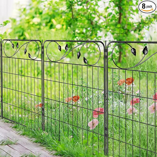 No Dig Decorative Garden Fencing 30in(H) X16ft(L) 8 Panels+9 Stakes Temporary Fence Metal Edging Patio Garden Fence Border for Flower Bed, Animal Barrier for Outdoor