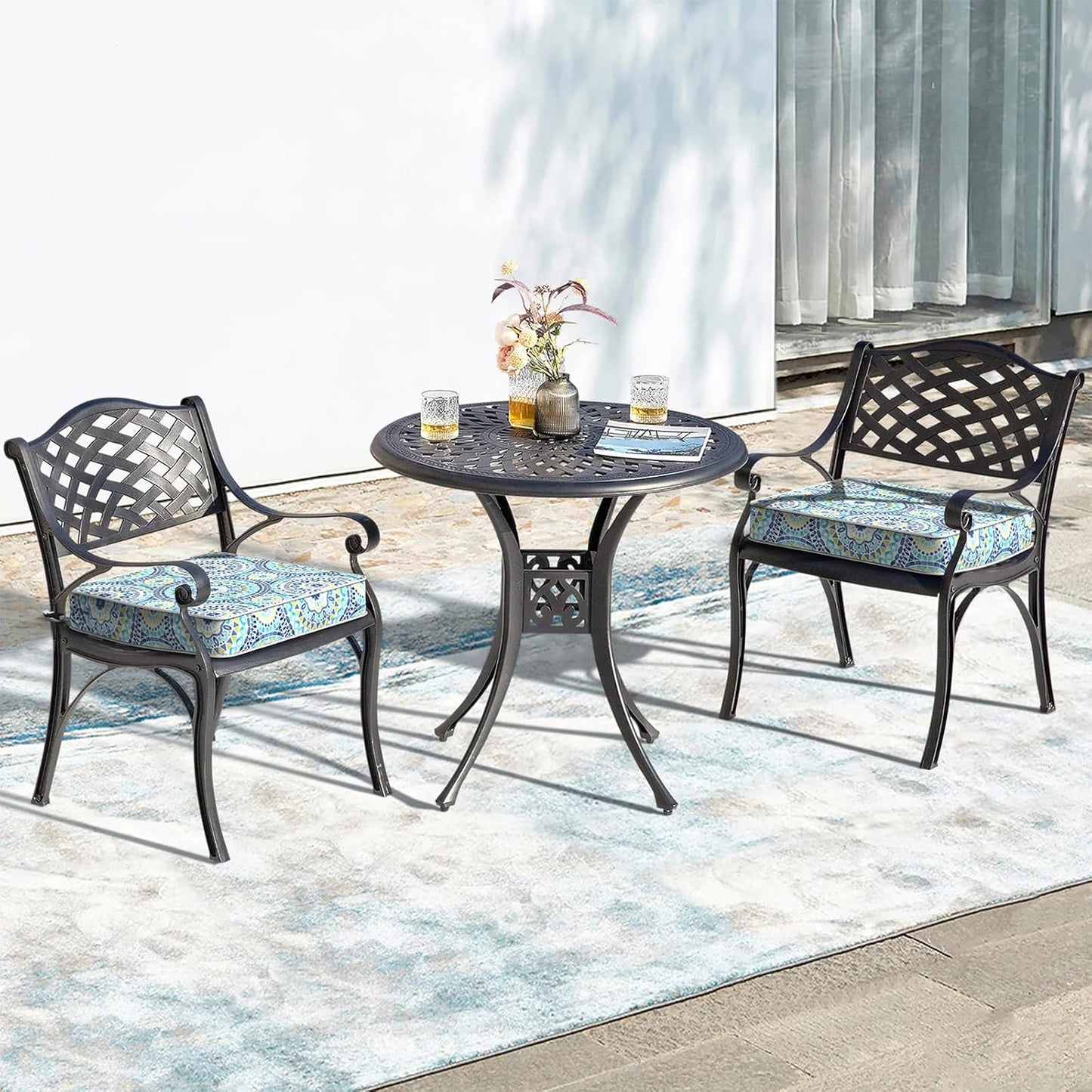 LVTXIII Patio Chair Cushions 22"x22"x3", Water-Repellent Outdoor Seat Cushions for Patio Furniture, Square Chair Pads with Ties for Home Garden Decoration, Set of 2, Delancey Lagoon