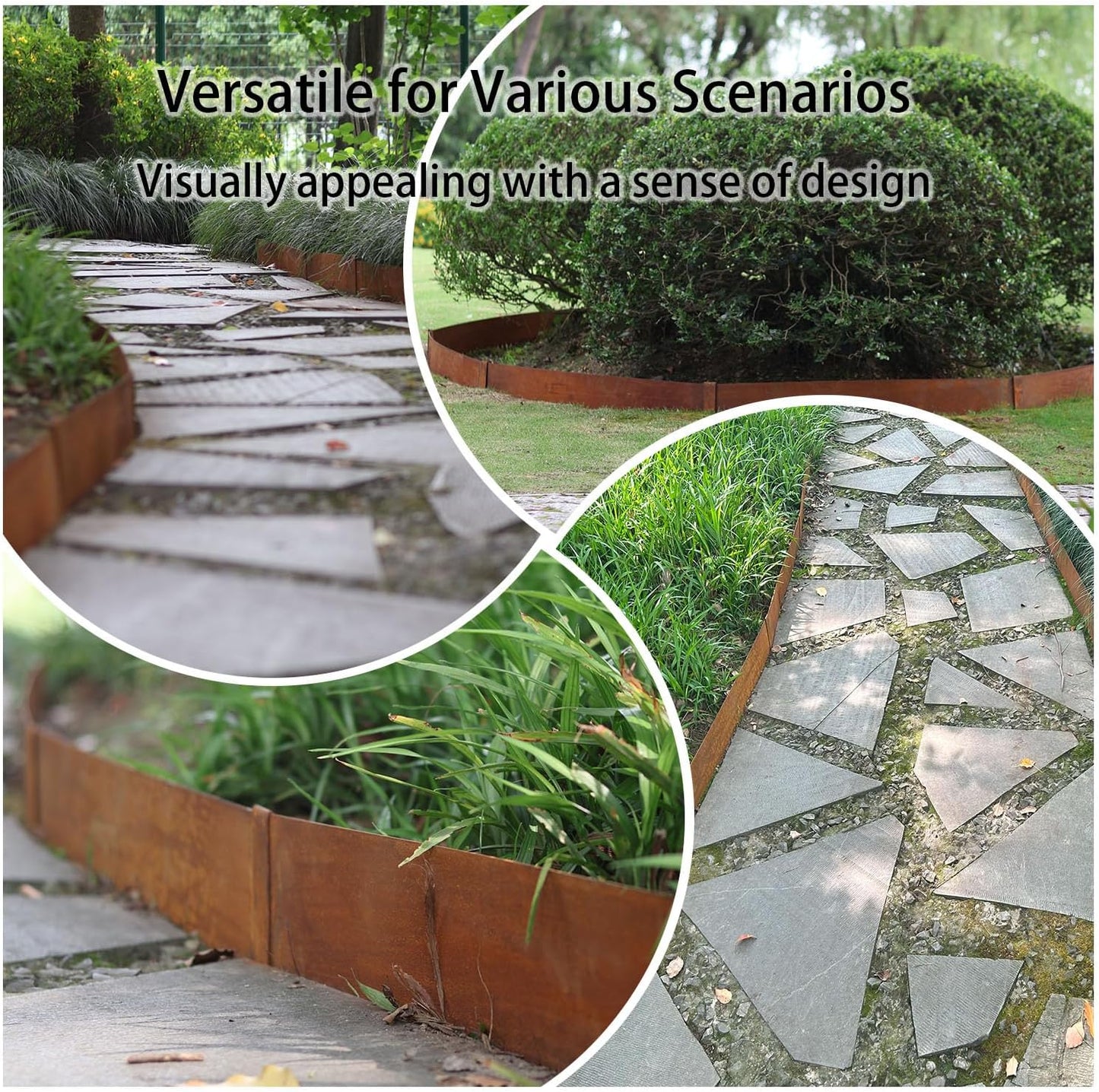 Corten Steel Landscape Edging, 40" L x 6" H, 15 GA Thickness, 9 Pack + 10 Stakes, Enhance Garden, Yard, Park, Lawn, Plants & Vegetables w/Long-Lasting Rust-Finish Cor-Ten Edging