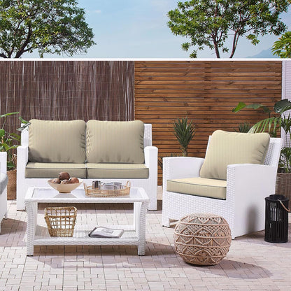 LVTXIII Outdoor Deep Seat Cushion Patio Seat and Back Cushion Set Seasonal Chair Cushion with Removable Cover and Adjustable Buckle for Home and Garden, 24"x24"x4", Strip Beige