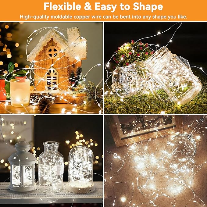 Solar String Lights Outdoor Waterproof 2 Pack Total 66ft 200LED 8 Modes Twinkle Lights Solar Fairy Lights for Patio, Garden Yard Party Wedding Tree Christmas Halloween Decoration, White