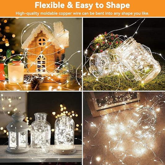 Solar String Lights Outdoor Waterproof 2 Pack Total 66ft 200LED 8 Modes Twinkle Lights Solar Fairy Lights for Patio, Garden Yard Party Wedding Tree Christmas Halloween Decoration, White