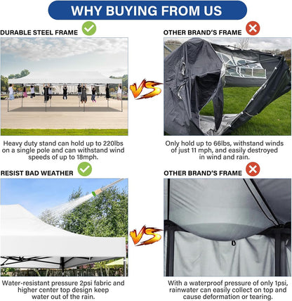 COBIZI 10x30 Pop up Canopy Heavy Duty Without Sidewalls, Easy Set-up Commercial Outdoor Party, 100% Waterproof Wedding Canopy Gazebo, 3 Height Adjustable with Wheeled Bag, White