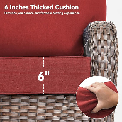 Luxury 6" Outdoor Cushions for Patio Furniture, 24x24x6" Thick Seat Cushion Set of 10, Fade Resistant Couch Chair Replacement Cushions High Density Deep Wicker Chair Cushion w/ Removable Cover, Red