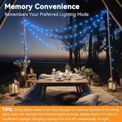 Solar String Lights Outdoor Waterproof 2 Pack Total 66ft 200LED 8 Modes Twinkle Lights Solar Fairy Lights for Patio, Garden Yard Party Wedding Tree Christmas Halloween Decoration, Blue