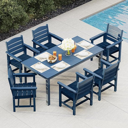Poly Lumber Patio Dining Chair Set of Two, HIPS Outdoor Ladder Back Chair, Weather Resistant (Navy Blue, 2 Piece)