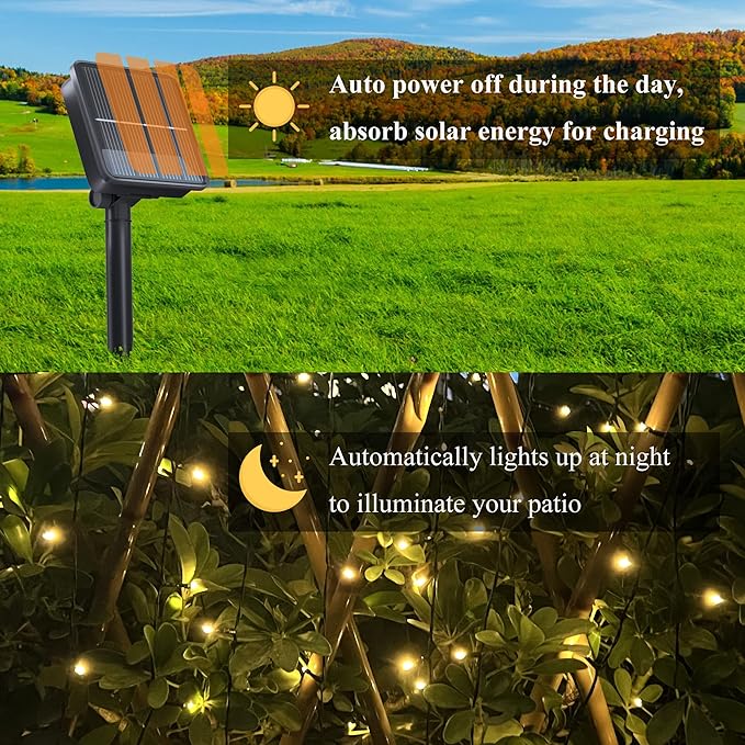 2 Pack 200LED Solar Christmas Lights Outdoor, 72FT Solar String Lights with 8 Lighting Modes, IP65 Waterproof Solar Lights Outdoor for Xmas Garden Party Tree Decor, Warm White