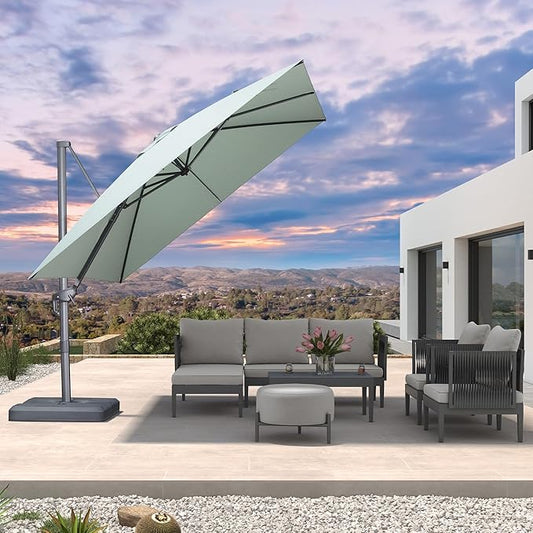 PURPLE LEAF 10 FT Cantilever Patio Umbrella Outdoor Aluminum Offset Square Umbrella with 3 Years Fade Resistance Recycled Fabric and 360-degree Rotation for Deck Pool Garden, Mint Green