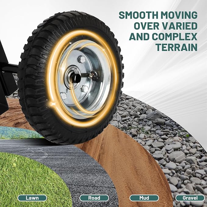 biosp Garden Carts, Heavy Duty Rolling Lawn Yard Mobile Gardening Trolley, Wheeled Outdoor Metal Utility Beach Wagon with 5 Gallon Bucket Oxford Bag Tool Organizer Storage