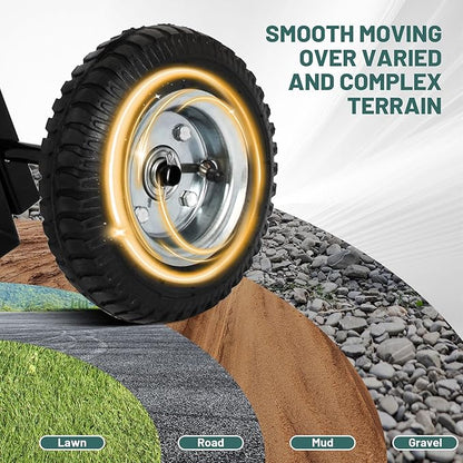 biosp Garden Carts, Heavy Duty Rolling Lawn Yard Mobile Gardening Trolley, Wheeled Outdoor Metal Utility Beach Wagon with 5 Gallon Bucket Oxford Bag Tool Organizer Storage