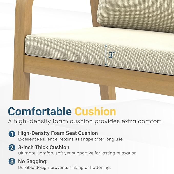 Wisteria Lane 3 Pieces Acacia Patio Dining Set for 4, Patio Dining Table and Chairs Set with Cushion, Modern Outdoor Dining Furniture Set for Lawn Backyard Garden Deck, Beige