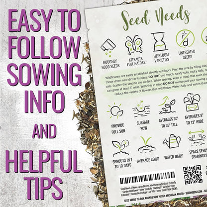 Seed Needs Garden Flower Seeds Large Blooms Mix Hummingbird and Butterfly | 10 Packs (1 Ounce Each) No Filler 7 Varieties Open Pollinated | Resealable Package Live Wild Flower Seed | Bulk