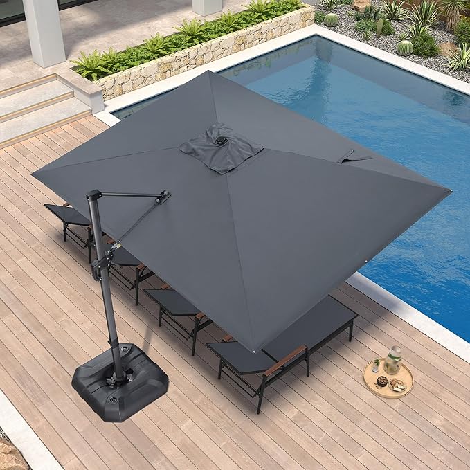 PURPLE LEAF 9' X 11.5' Patio Umbrella Outdoor Cantilever Rectangle Umbrella Aluminum Offset Umbrella with 360-degree Rotation for Garden Deck Pool Patio, Grey