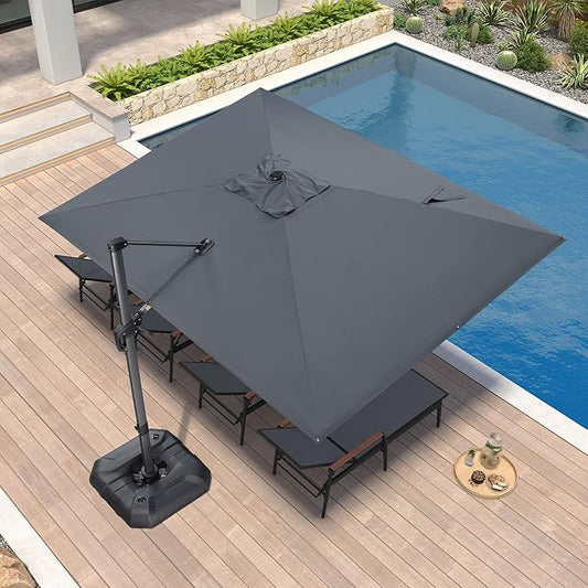 PURPLE LEAF 9' X 11.5' Patio Umbrella Outdoor Cantilever Rectangle Umbrella Aluminum Offset Umbrella with 360-degree Rotation for Garden Deck Pool Patio, Grey