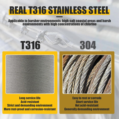 250FT 1/8" Stainless Steel Cable Wire Rope with Cutter, Cable for Deck Railing, 1800 lb Breaking Strength 7x7 Strands, T316 Aircraft Cable for Stair, Fence, Porch