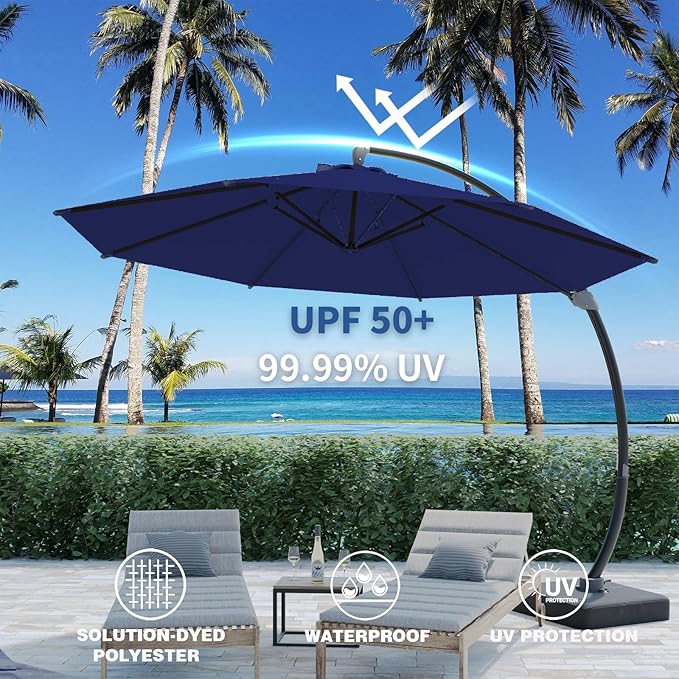 Outdoor Patio Umbrella with Sand Bag Included, 11 FT Deluxe Curvy Cantilever Umbrella Offset Hanging Umbrella with 360° Rotation for Market, Pool, Garden, Backyard, Deck