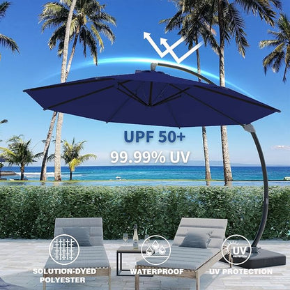 Outdoor Patio Umbrella with Sand Bag Included, 11 FT Deluxe Curvy Cantilever Umbrella Offset Hanging Umbrella with 360° Rotation for Market, Pool, Garden, Backyard, Deck