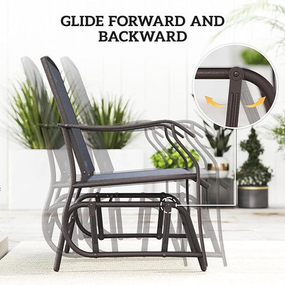 Outsunny 3 Piece Outdoor Glider Chair with Coffee Table Bistro Set, 2 Patio Rocking Swing Chairs with Breathable Sling Fabric, Glass Tabletop, for Backyard, Garden and Porch, Gray