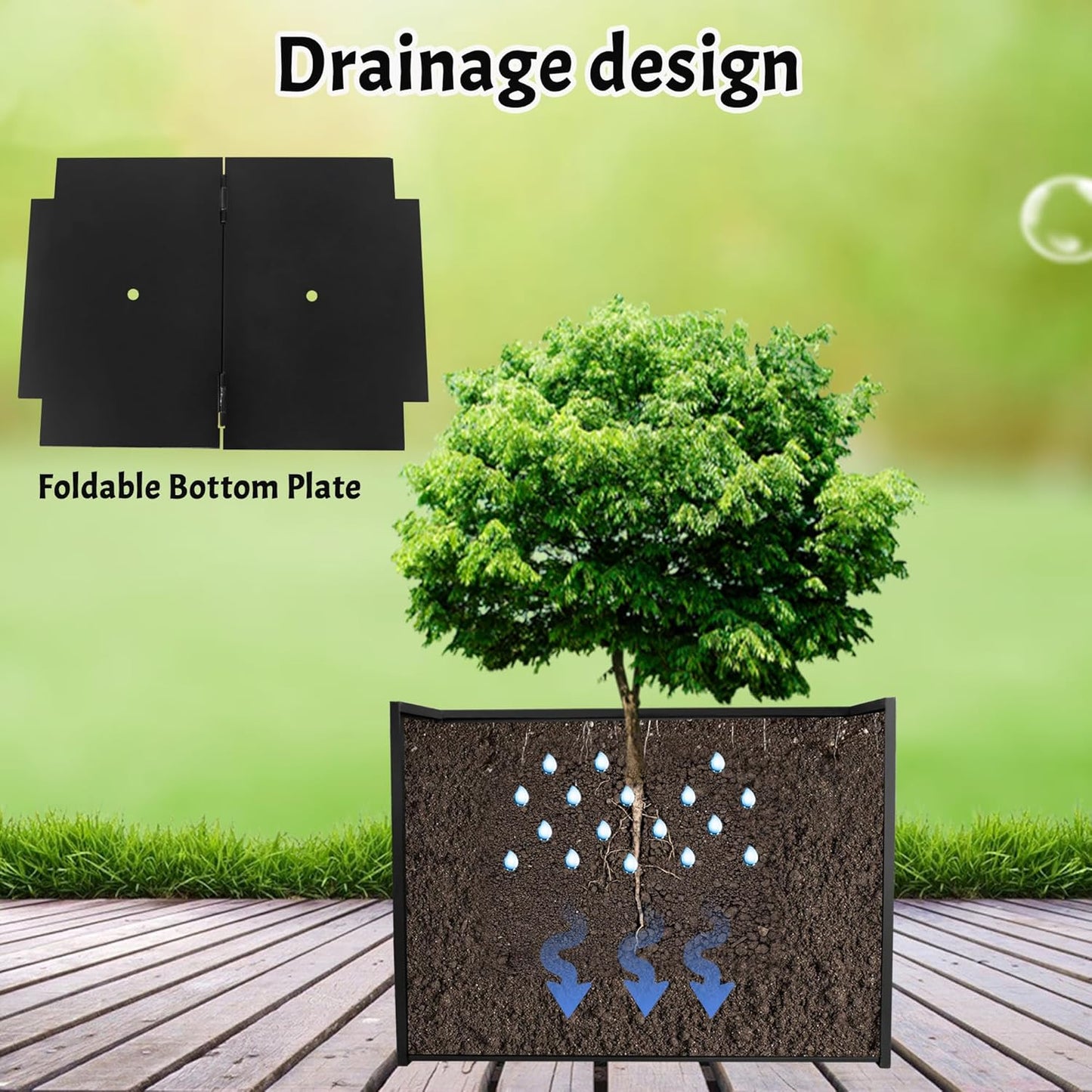 Galvanized Steel Rectangular Planter, 16"x 12"x 12" Small Planters for Outdoor Plants, Black Outdoor Planter with Drainage Holes