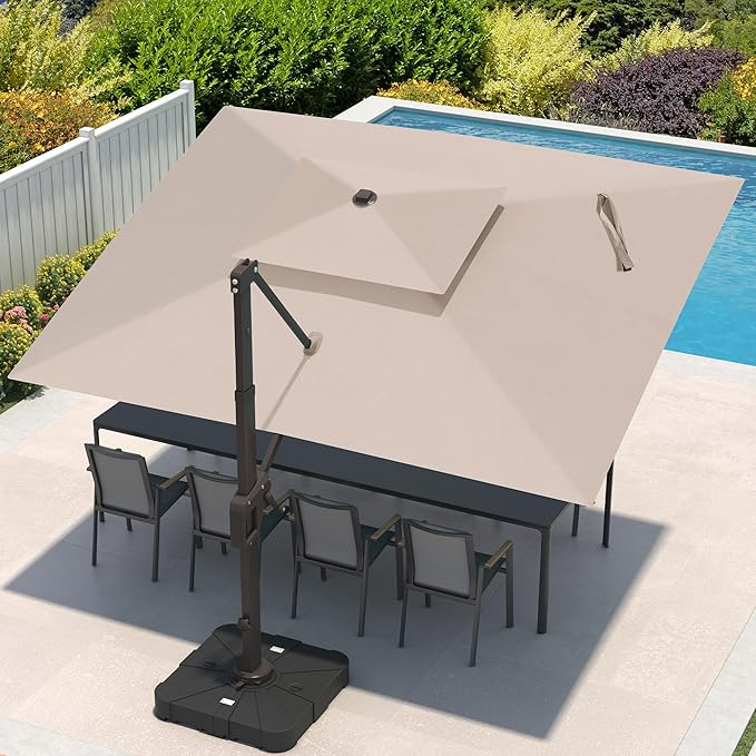 9x12 FT Cantilever Patio Umbrella Double Top Outdoor Rectangular Large Heavy Duty Aluminum Offset Umbrellas with 7 Level Tilt 360-degree Rotation for Pool Garden Deck, Beige